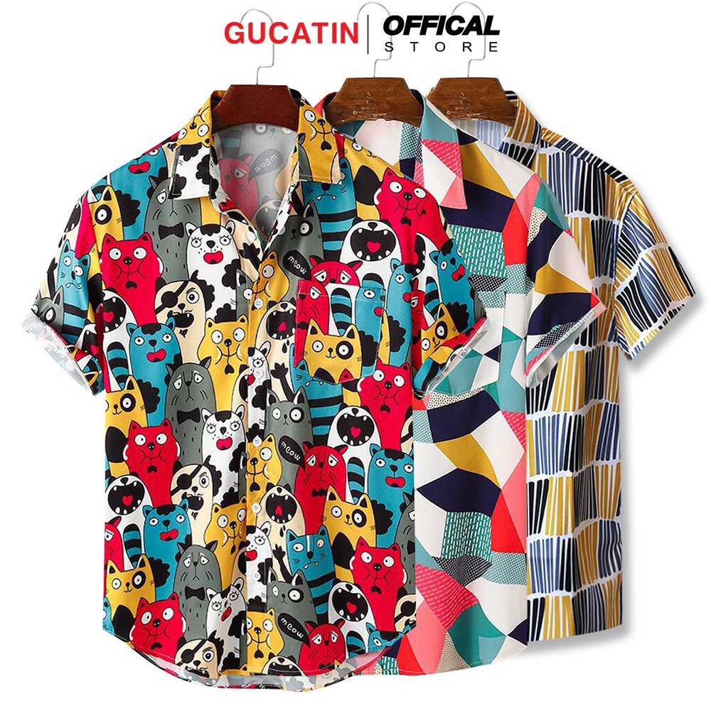 Áo sơ mi GUCATIN nam nữ form rộng, sơ mi hoạ tiết unisex chất vải thoáng mát