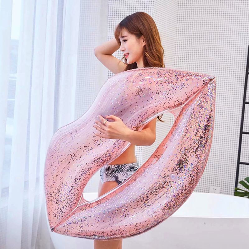Phao Bơi Bơm Hơi Hình Đôi Môi Đính Kim Tuyến Lấp Lánh