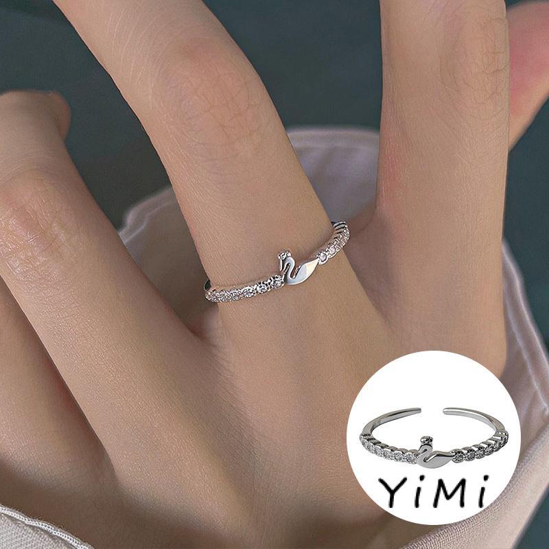 Nhẫn dạng mở phối mặt hình thiên nga nhỏ điều chỉnh được thời trang Hàn Quốc sang trọng