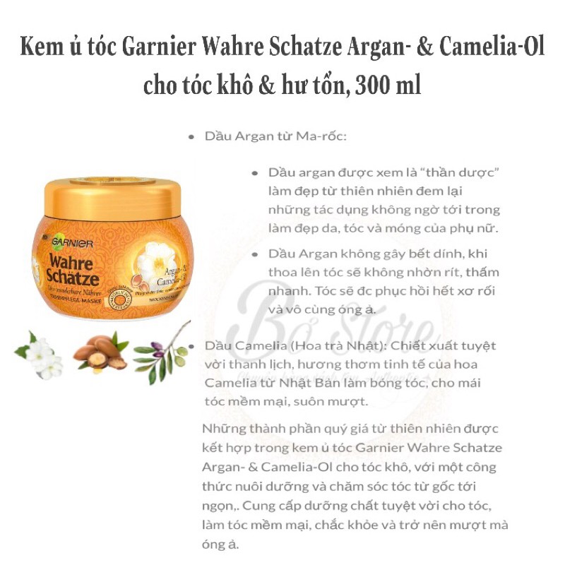 [NỘI ĐỊA ĐỨC] Kem ủ tóc Garnier Wahre Schatze Argan & Camelia oil cho tóc khô xơ hư tổn, 300ml