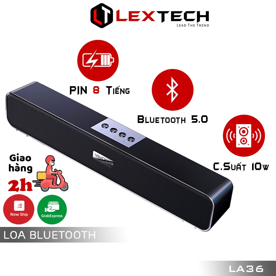 Loa bluetooth loa thanh dài soundbar LexTech toàn dải siêu bass công suất lớn 10W pin trâu 12 tiếng Máy tính FM LA36