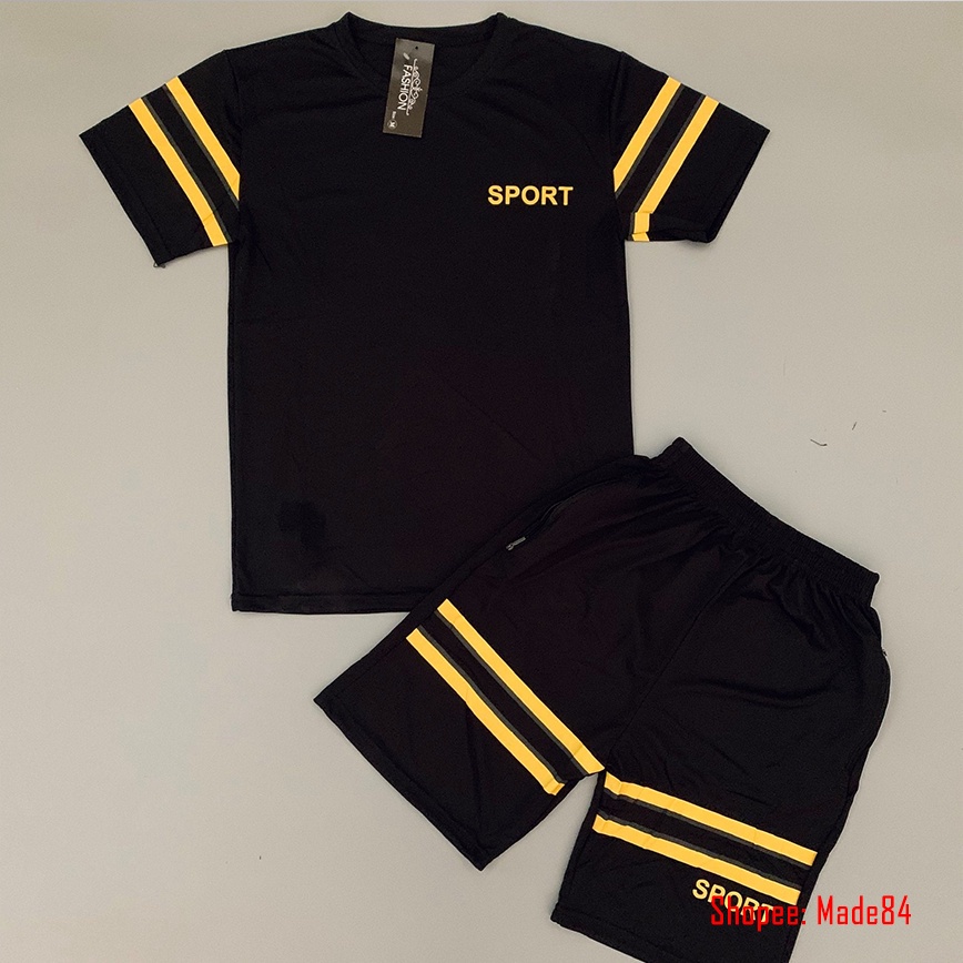 Bộ quần áo nam xuất khẩu vải thun lạnh co giãn mặc mát - Bộ Sport Đen