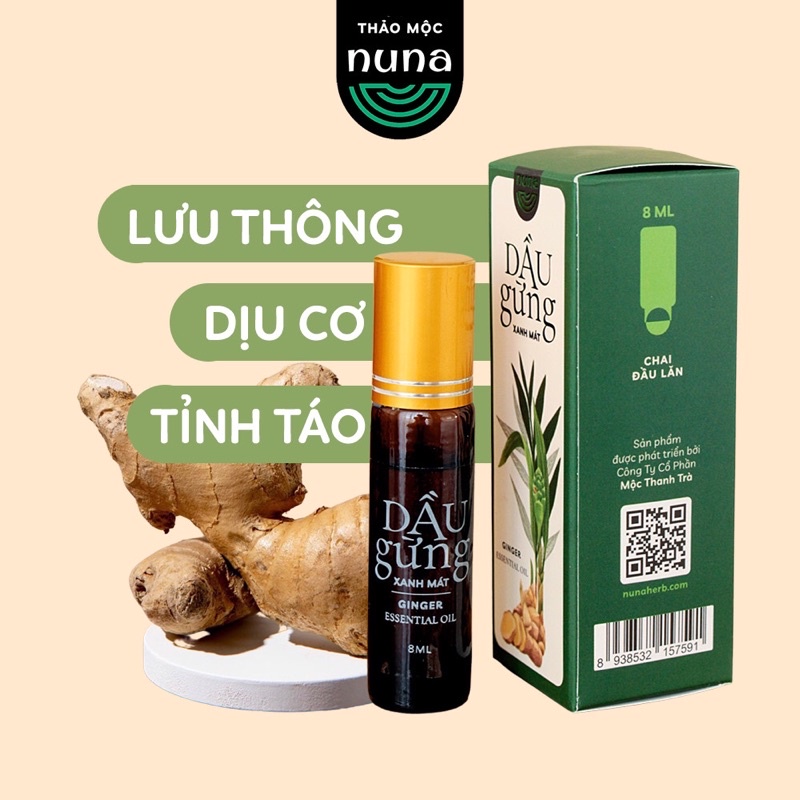 BỘ cộng hưởng Cao gừng - Dầu gừng chai 8ml (đầu lăn) thảo mộc Nuna Mộc Thanh Trà giữ ấm, giúp dịu cơ, thư giãn