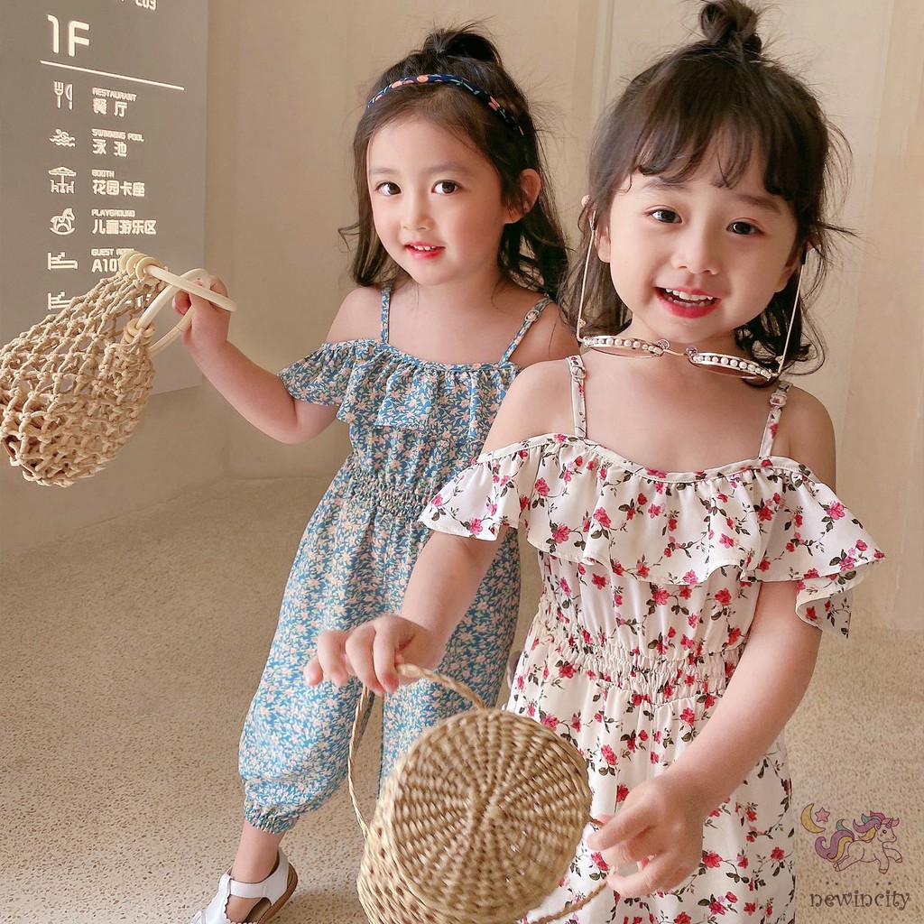 Áo liền quần in họa tiết hoa xinh xắn phong cách Hàn Quốc cho bé gái