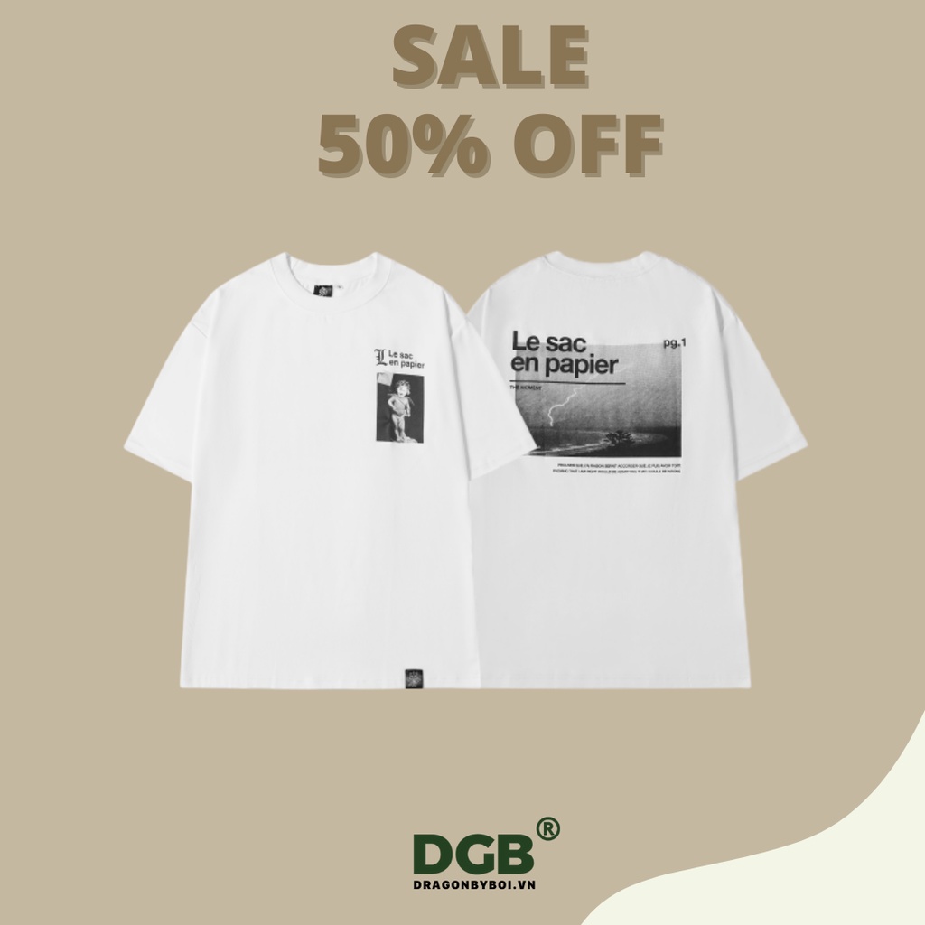 Áo thun Local Brand - Áo Phông Tee Lesac Dragonbyboi Trắng 100% cotton cao cấp