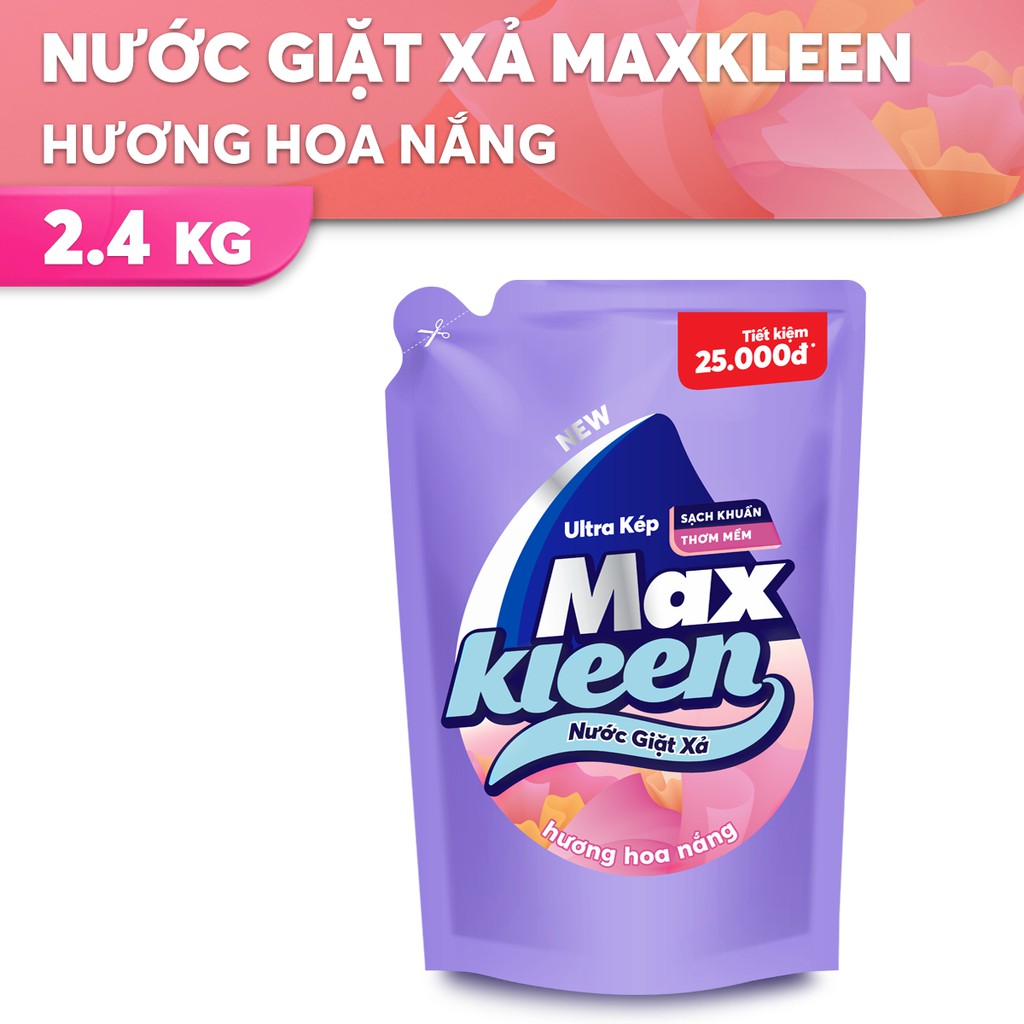 Túi Nước Giặt Xả MaxKleen Hương Hoa Nắng 2,4kg