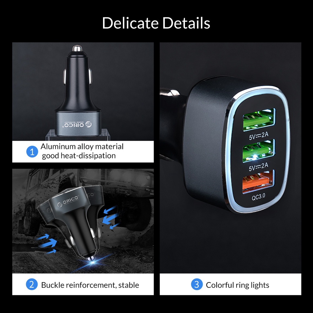 ORICO 33W 3 Cổng USB Sạc Nhanh QC 3.0 Bộ Sạc Trên Ô Tô - Sạc Điện Thoại Di Động Nhanh Orico UPB-3U - Hàng chính hãng