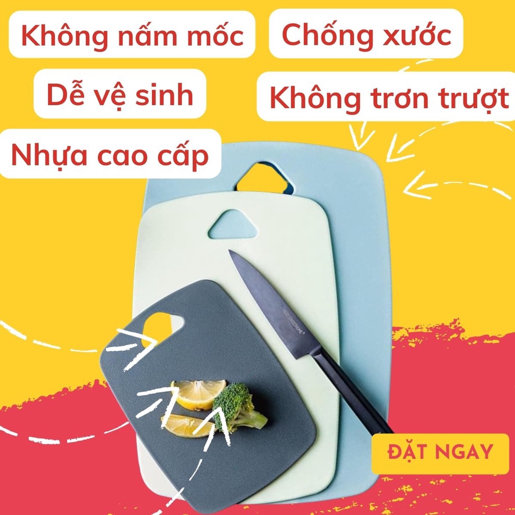 Thớt Kháng Khuẩn Combo 3 Thớt Nhựa Lúa Mạnh Nhiều Màu Hàng Loại Đẹp Chất Lượng Cao Tiện Dụng Gọt Trái Cây, Sơ Chế Đồ