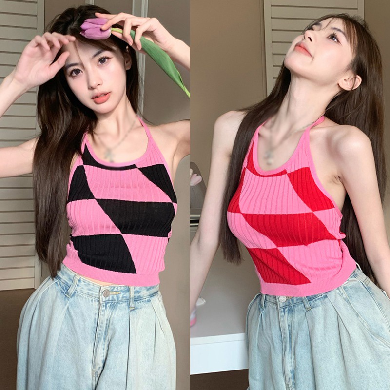 Áo Croptop Sát Nách Màu Sắc Tương Phản Thời Trang Cho Nữ