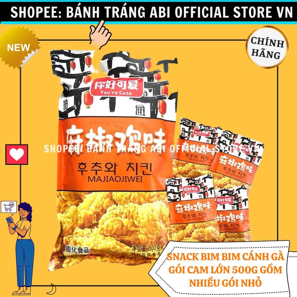 [SIÊU PHẨM MÙA BÓNG] SNACK BIM BIM CÁNH GÀ GÓI CAM LỚN 500G TẬN 20 GÓI NHỎ