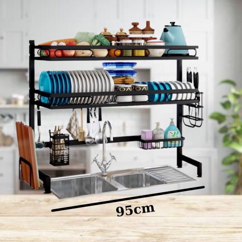 Kệ Để Bát Đĩa FREESHIP Giá Để Chén Bát - Sơn Đen Tĩnh Điện Cao Cấp - 2 Tầng Dài 95cm