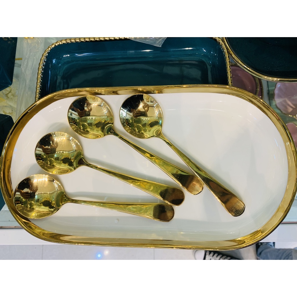 Thìa Ăn Cơm Bằng Inox Mạ Vàng Cán Dài Nhiều Mầu. Muỗng Vàng. Thìa Vàng INOX304 Không Gỉ Cao Cấp.
