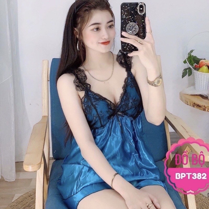 Đồ ngủ sexy nữ bigsize (SIZE 40-80KG)/ Đồ ngủ 2 dây viền ren đen không mút, chất phi mịn quyến rũ 382 | BigBuy360 - bigbuy360.vn