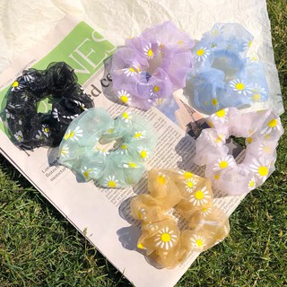 Dây Buộc Tóc Scrunchies Vải Lưới In Hoa Họa Tiết Hoa Cúc Thời Trang Mùa Hè Dành Cho Nữ