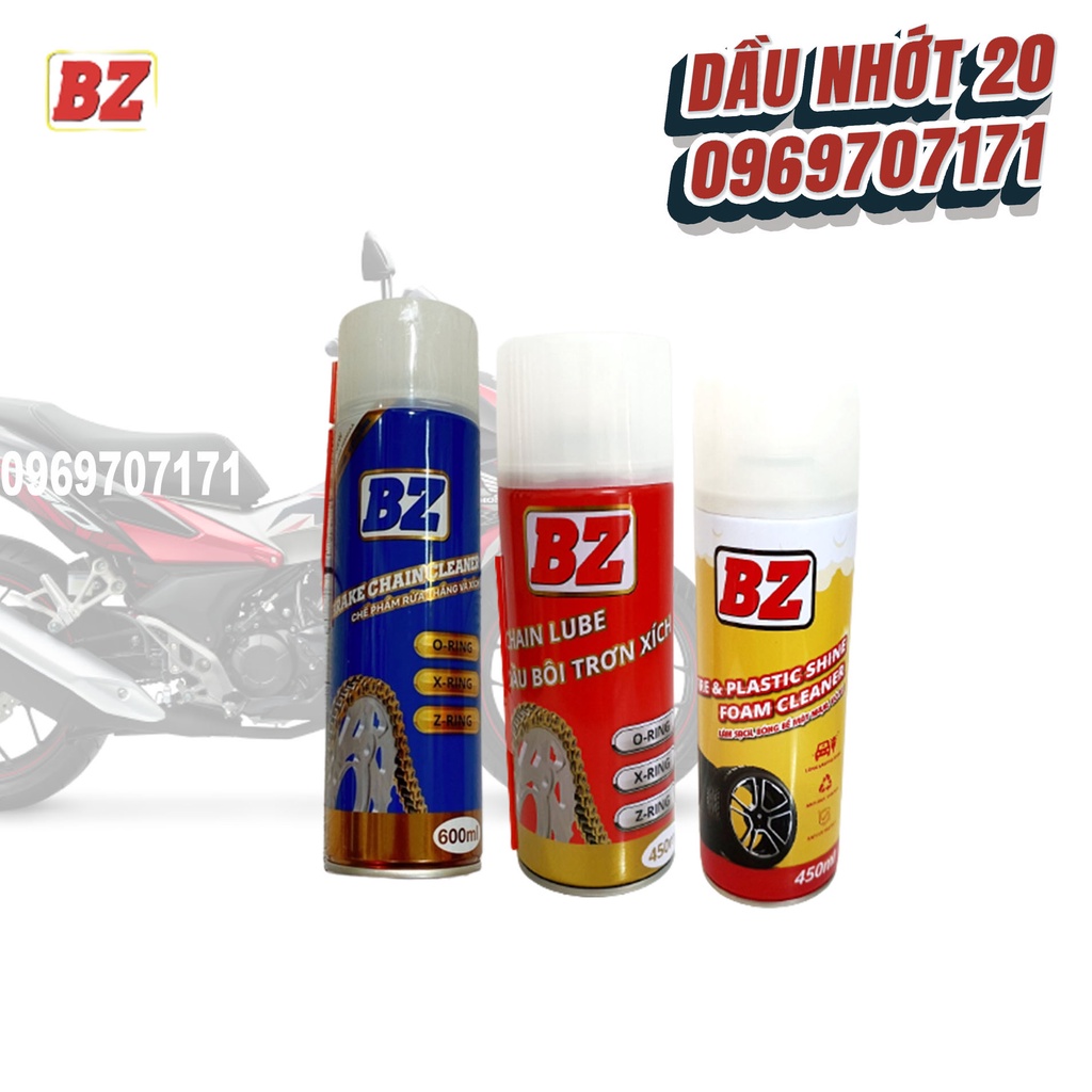 [Tặng bàn chải nhỏ khi mua combo ]COMBO Nước Rửa Xe BZ + Phục hồi nhựa nhám BZ + Rửa sên BZ + Dưỡng sên BZ