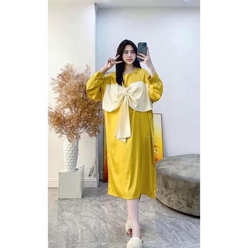 VÁY LỤA NƠ BẢN TO XINH - HÀNG CAO CẤP