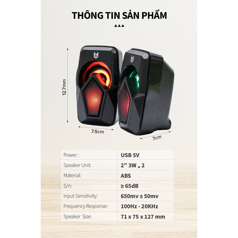 Loa vi tính B Y BD-110, USB hiệu ứng LED RGB bảo hành 12 tháng.