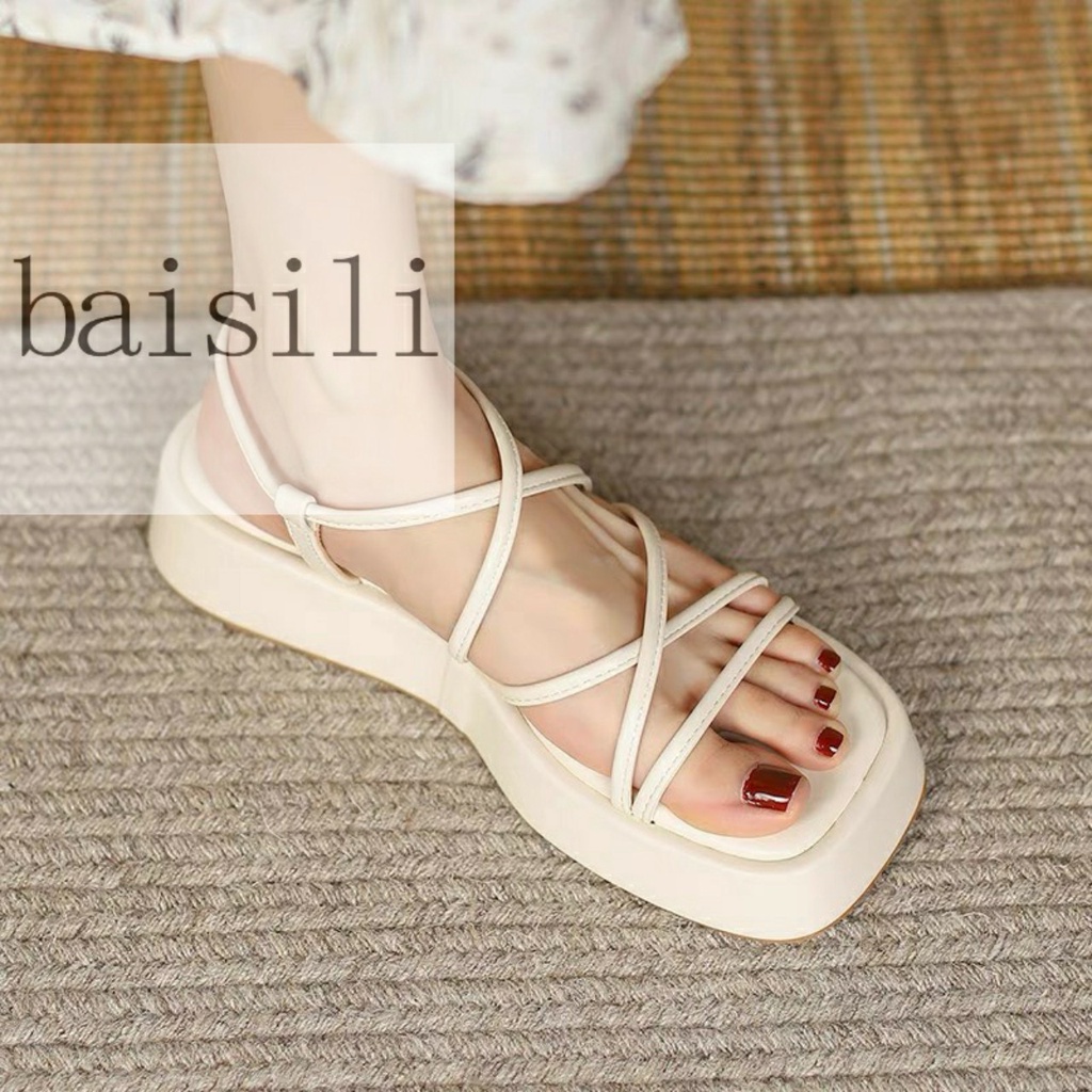 SANDAL NỮ BAISILI - GIÀY THỜI TRANG PHONG CÁCH XUỒNG HIỆN ĐẠI DÂY NGANG MẢNH ĐẾ BẰNG BS220509