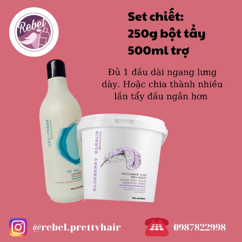 Thuốc tẩy tóc Elgon Xanh/ Tím - Set tẩy theo độ dài tóc