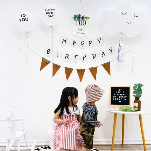 Dây chữ happy birthday tròn trắng phong cách hàn quốc trang trí sinh nhật