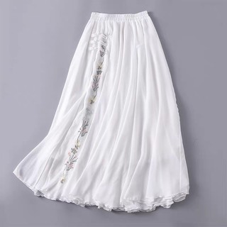 [ORDER]Hàng ko có sẵn/ Chân váy trắng thêu hoa kiểu cổ trang trung quốc dài 80cm