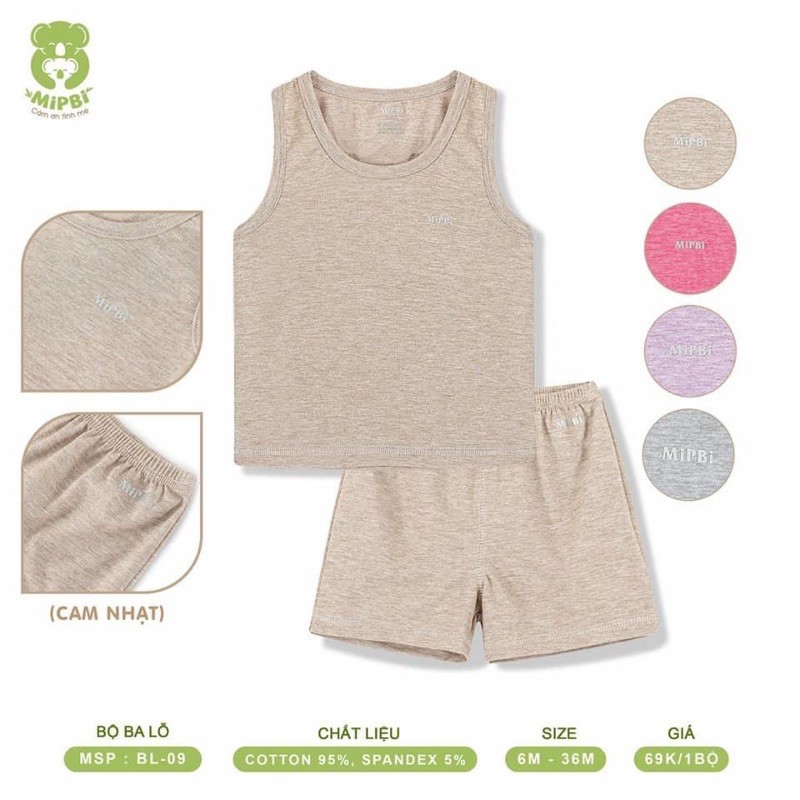 Bộ Quần Áo Ba Lỗ Cho Bé Mipbi (Sz 9-36m)