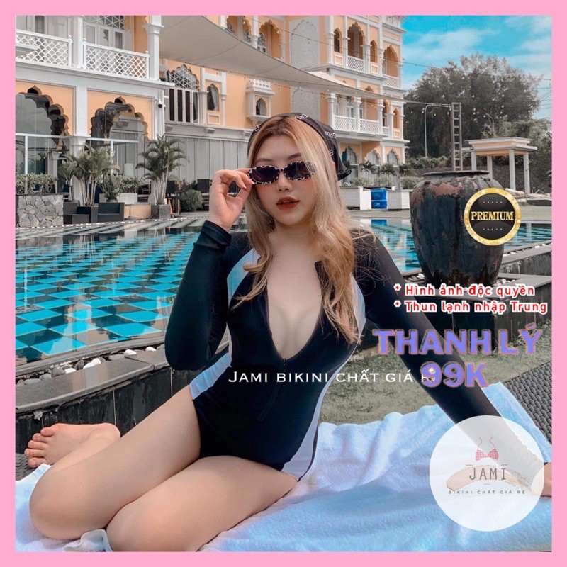 bikini 1 một mảnh tay dài cao cấp sọc trắng cao cấp - JAMI- MOM77