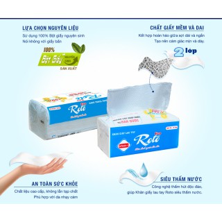 Khăn giấy rút lau tay đa năng 2 lớp 204 tờ ROTO   - 100% bột giấy nguyên sinh