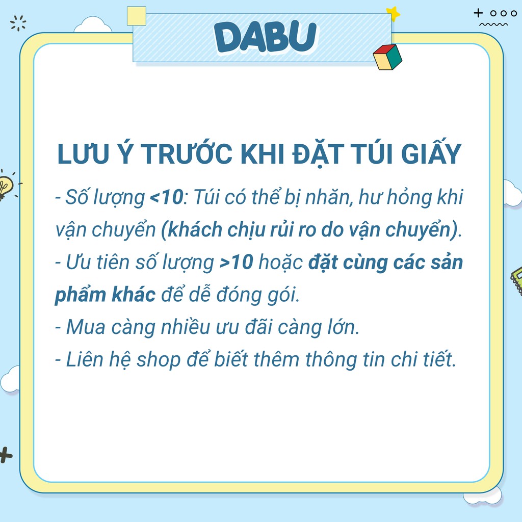 Túi giấy gói quà cao cấp DABU hoạt hình nhiều mẫu dễ thương siêu dày size lớn 21 x 14.5