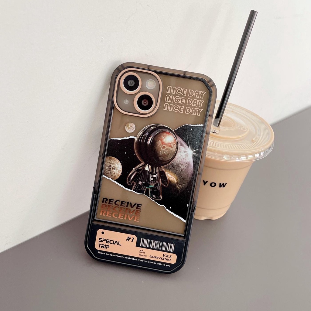 Ốp Điện Thoại Tpu Dẻo Họa Tiết Hoạt Hình Phi Hành Gia Kèm Giá Đỡ Tàng Hình Cho iphone 13 12 11 pro xs max xr 7 / 8 plus