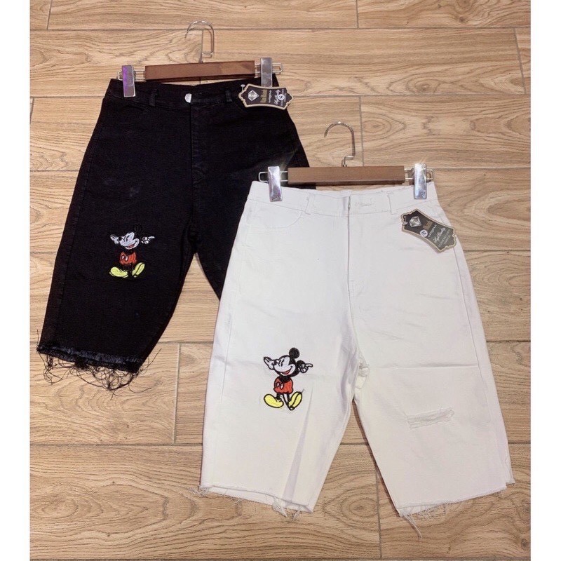 Ảnh Thật Quần ngố ôm body thêu hình chuột Micky đỏ chất kaki co giãn thoải mái đủ size siêu hot