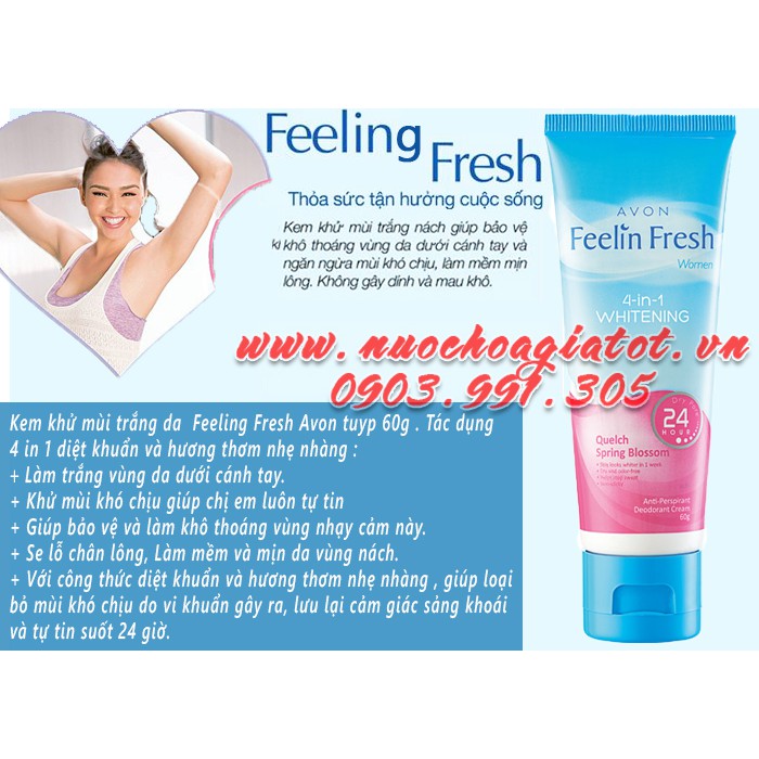 CHÍNH HÃNG KEM KHỬ MÙI TRẮNG DA AVON FEELING FRESH 60G MÀU HỒNG