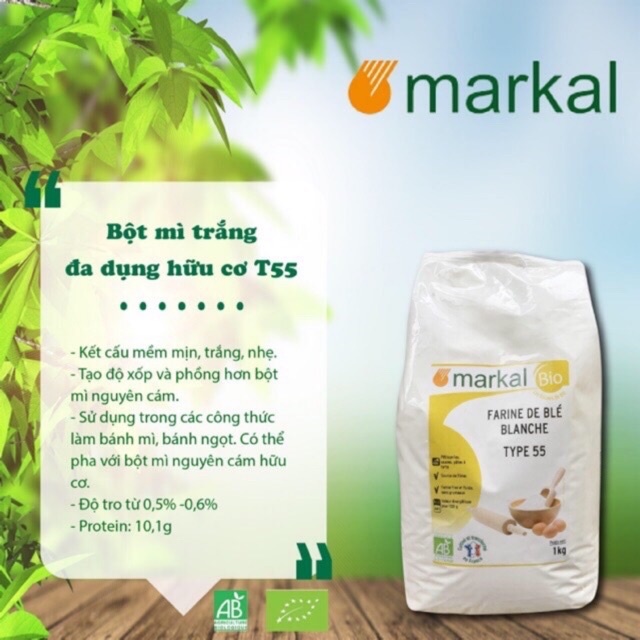 Bột mì đa dụng hữu cơ cho bé nguyên liệu làm bánh chính hãng Markal 1kg 91123