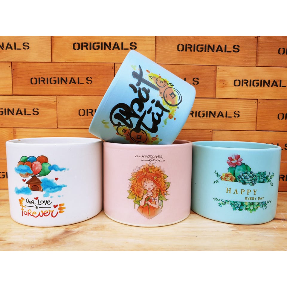 Chậu men sứ Bát Tràng  cổ lọ size 14cm nhiều màu, chậu trồng cây cảnh, sen đá, xương rồng