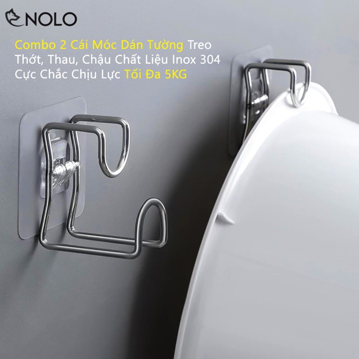 Combo 2 Cái Móc Dán Tường Treo Thớt, Thau, Chậu Chất Liệu Inox 304 Cực Chắc Chịu Lực Tối Đa 5KG