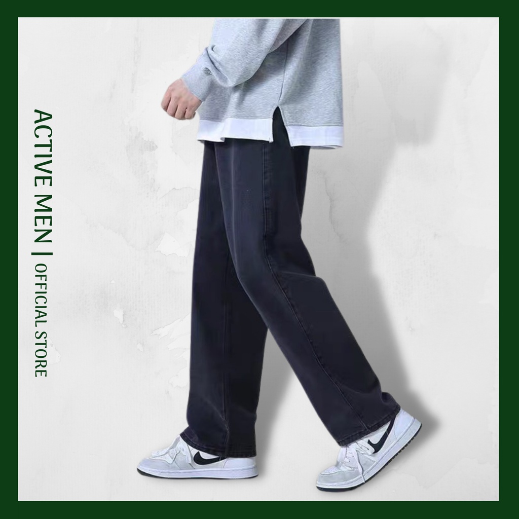 Quần Jean Baggy Trơn, Ống Suông Phong Cách Hàn Quốc JST03 Hai màu Xanh, Đen