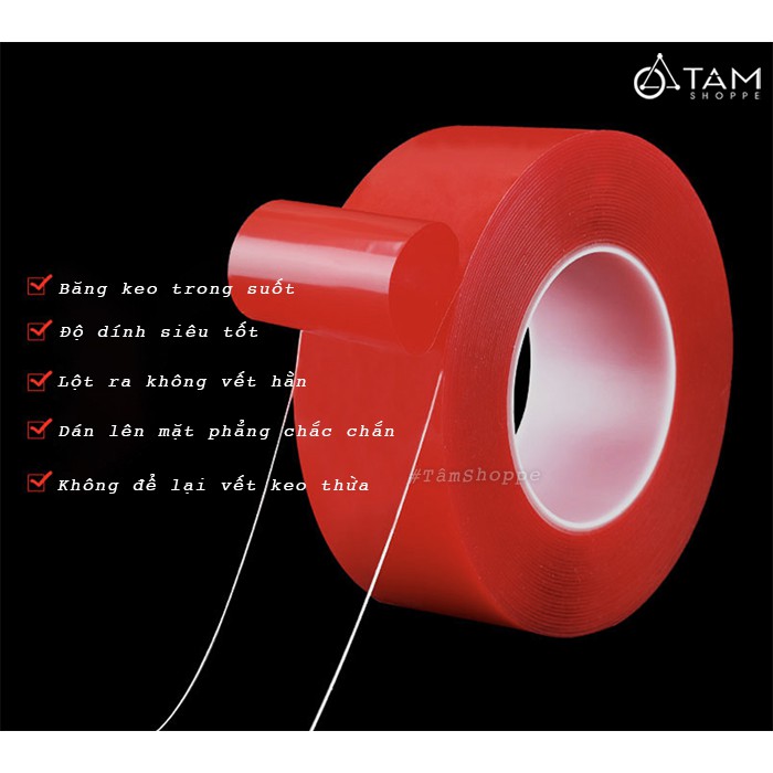 Cuộn băng keo 2 mặt trong suốt siêu dính 3m ĐK1cm PA-PKTTB-02