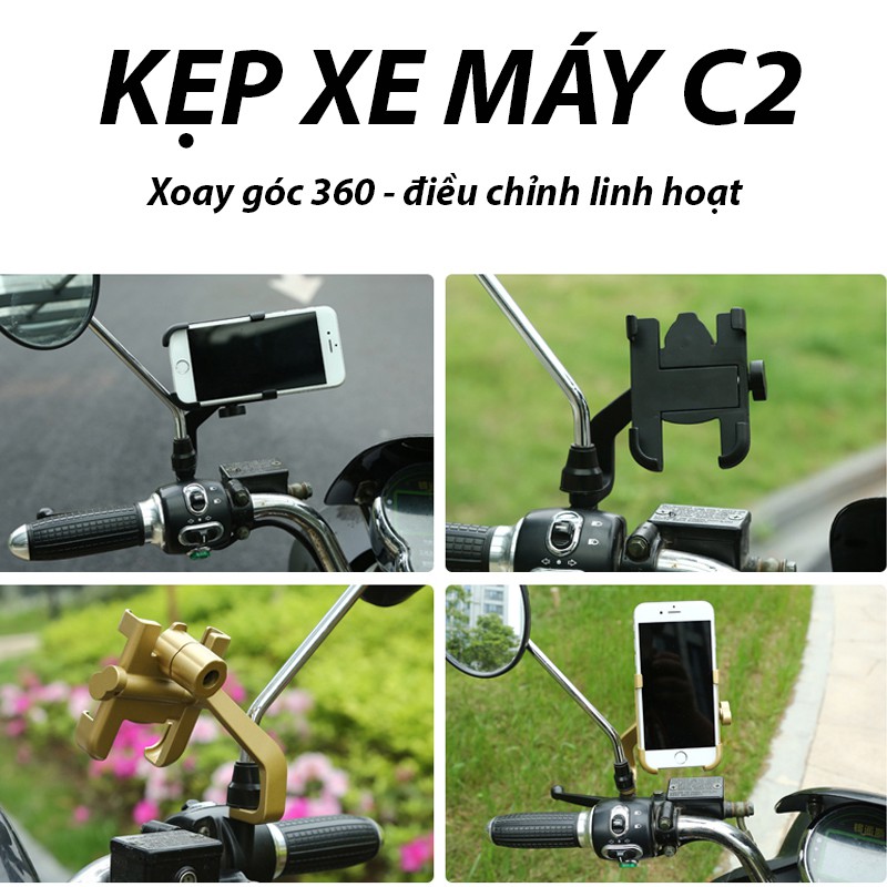 Kẹp điện thoại gắng xe máy C2, chất liệu thép sơn tỉnh điện