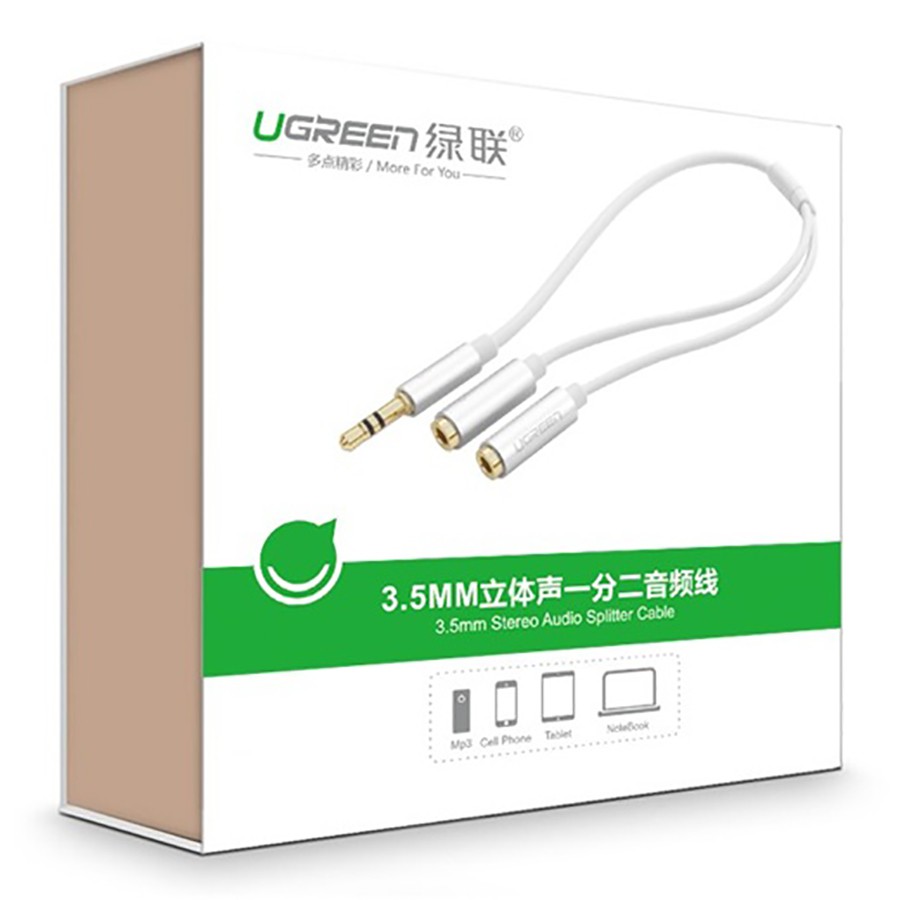 Cáp Chia 1 Ra 2 Cổng Audio 3.5mm UGREEN 10780 Dài 20cm - Hàng Chính Hãng