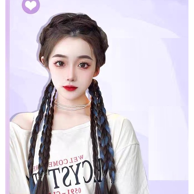 Tóc Giả Đuôi Ngựa Dài Thắt Bím 3 Trong 1 Hai Lớp Màu Sắc Ngọt Ngào Cá Tính