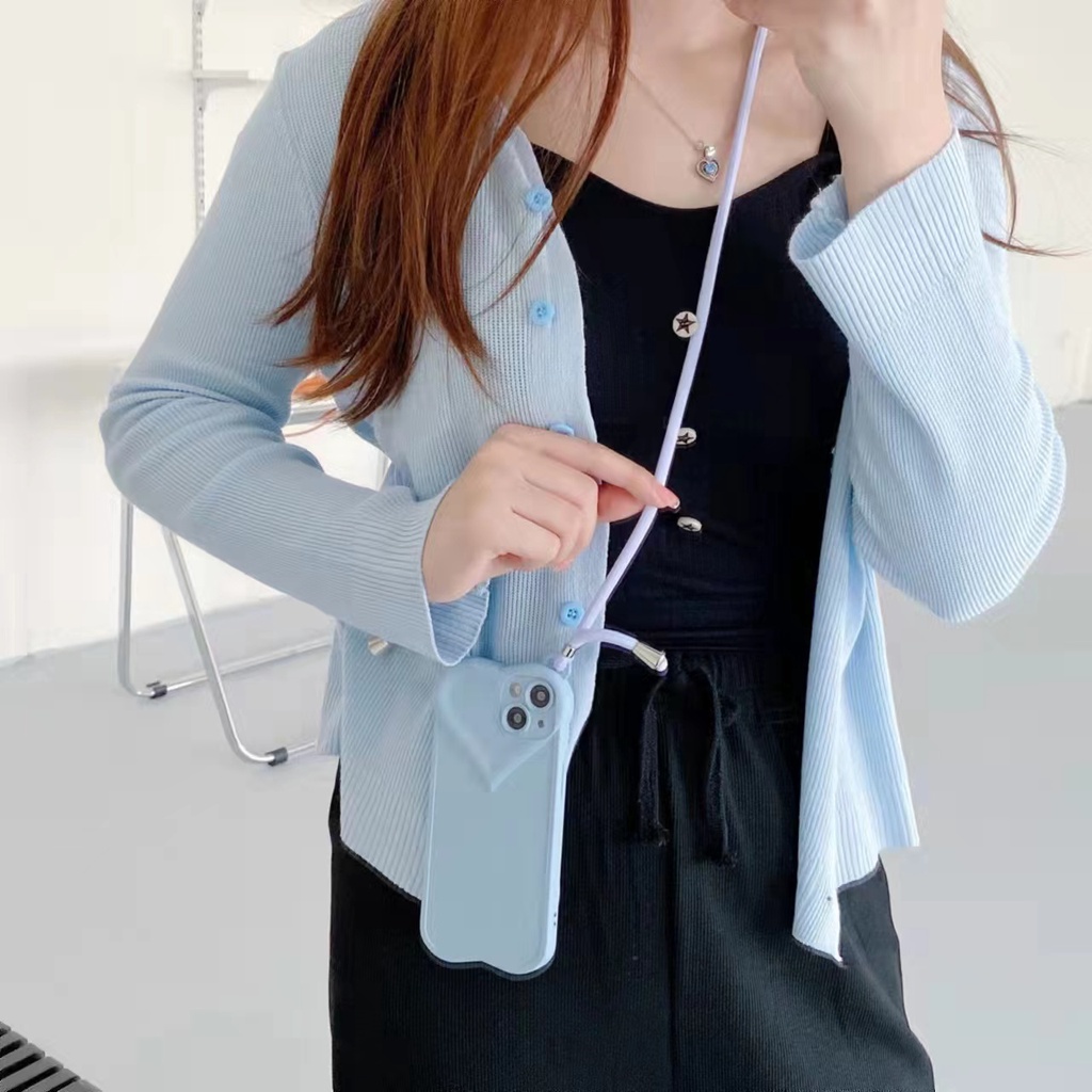 Ốp Điện Thoại Hình Trái Tim 3D Dễ Thương Có Dây Đeo Chéo Cho iPhone 11 12 Pro Max XS Max 7 8 Plus X XR