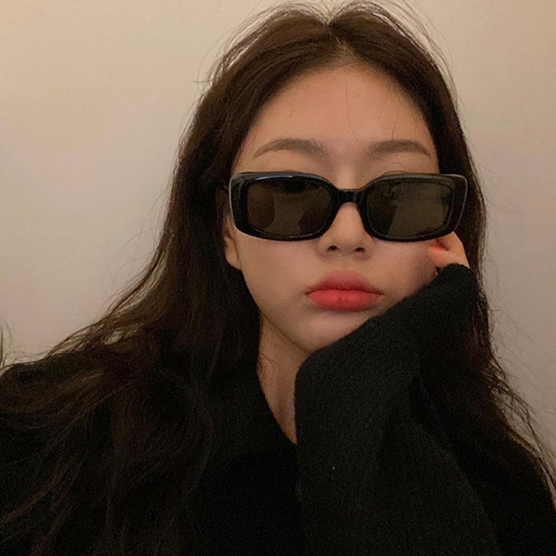 Kính Mát Gọng Vuông Nhỏ Màu Đen Phong Cách Hip Hop Cá Tính