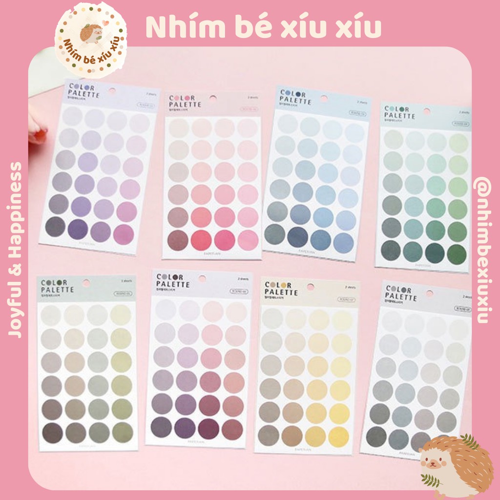 Set 4 tấm sticker ô vuông/chấm tròn trang trí sổ tay, đánh dấu trang Color Pallete VT80