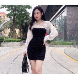 Váy Đen Body Tay Ngực Phối Trắng Trẻ Trung Phong Cách