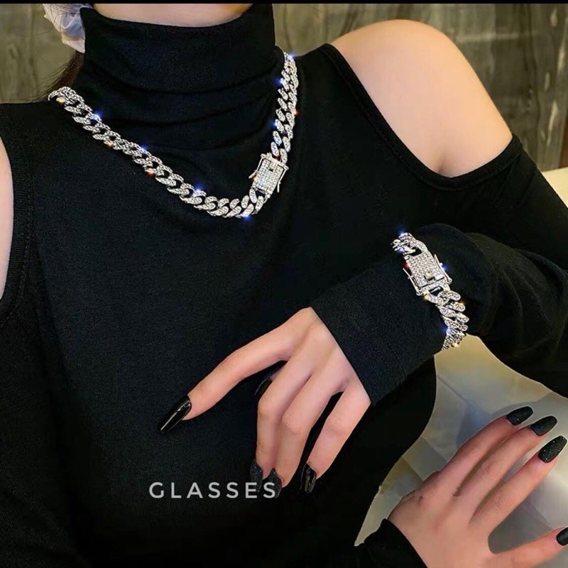 VÒNG TAY VÒNG CỔ NAM VÀ NỮ CUBAN Unisex Diamond BẠC THÁI HÀNG SIÊU CẤP