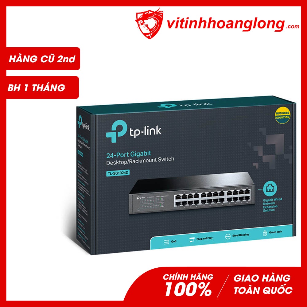Bộ chia mạng Switch 24 Port 1G TP- LINK TL-SG1024D cũ với cổng Ethernet tốc độ Gigabit - Vi Tính Hoàng Long