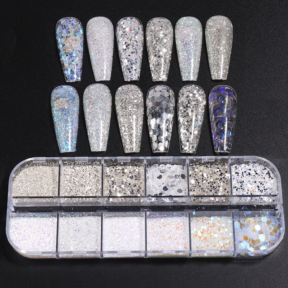 [Hàng mới về] Lọ bột kim tuyến lấp lánh hỗn hợp trang trí móng tay 3D