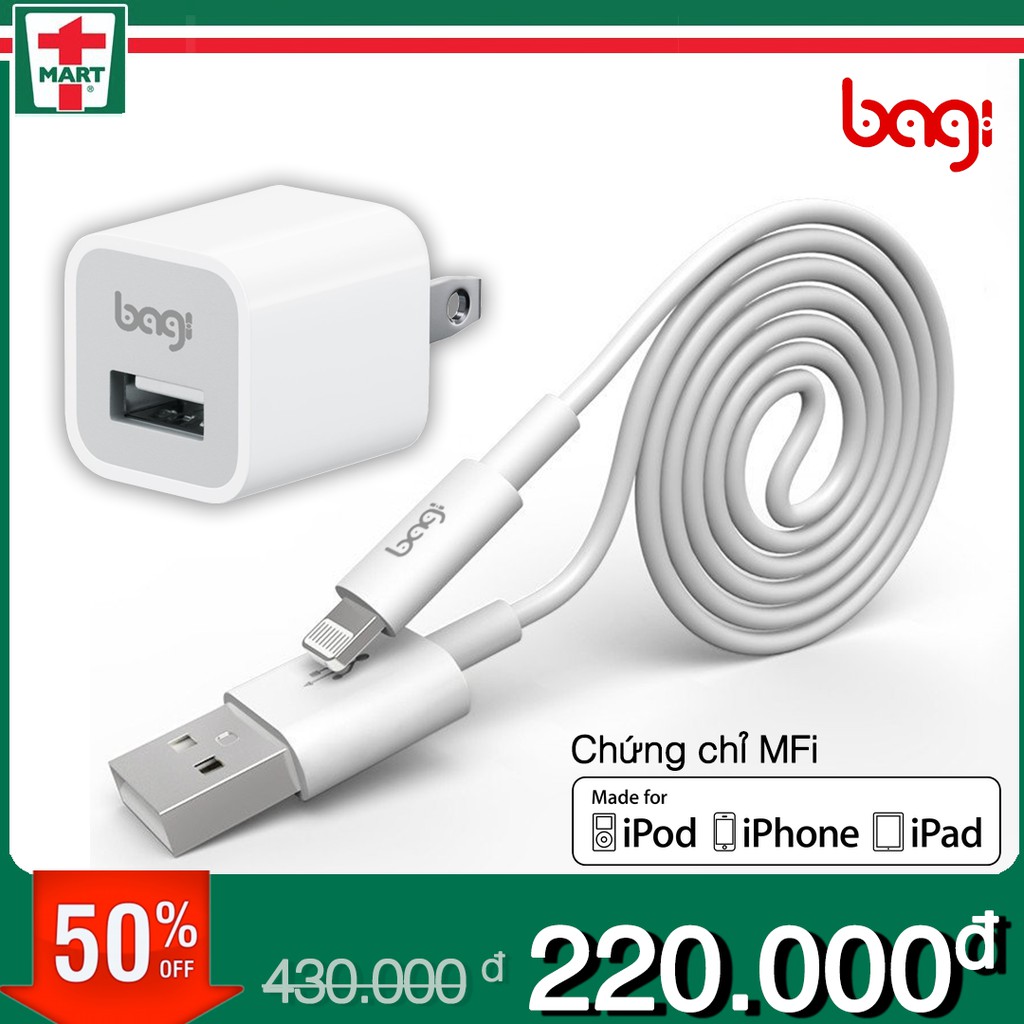 Bộ sạc cáp Bagi cho iPhone / iPad Lightning theo tiêu chuẩn MFi