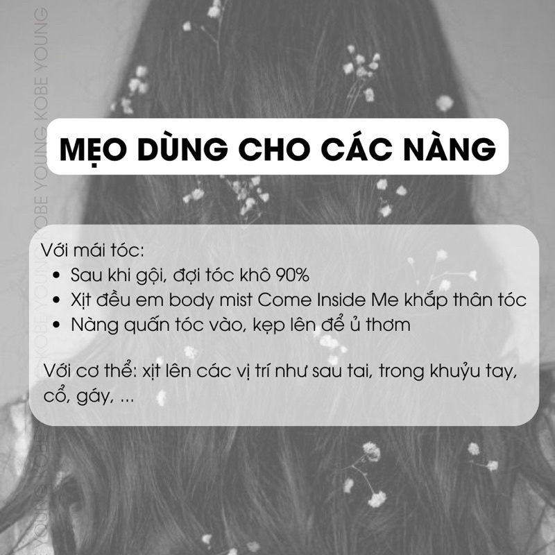 Xịt Thơm Body Tóc Come Inside Me Hương Nước Hoa Tươi Mát Body Mist 100ml - KOBE YOUNG