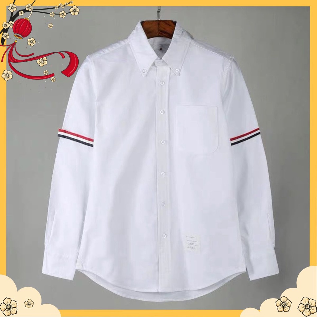 Áo Sơ Mi Thom Browne Nam Nữ Hàng Siêu Cấp Trơn Vạch Hoạ Tiết Bắp Tay Vạch Cổ Hot Trend 2022 ( 3 Mẫu )